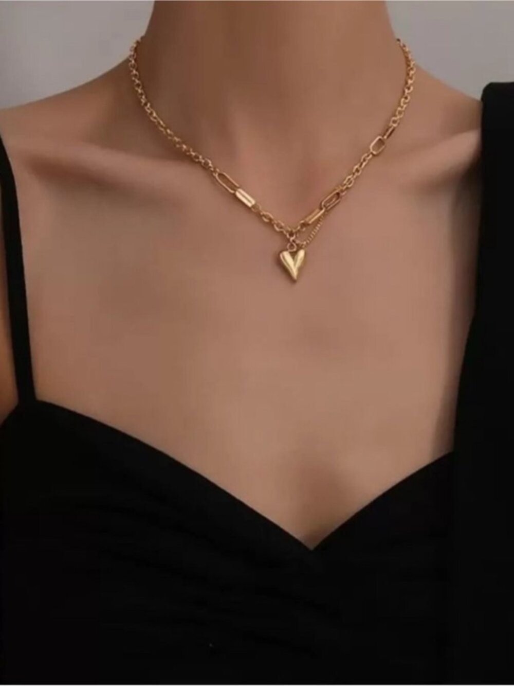 Gold Plated Stainless Steel Heart Chain Pendant Necklace